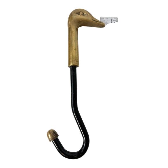 None Other - Vtg Brass & Iron Fireplace Damper Flue Hook Pull Tool Circle with Duck head 8.5"